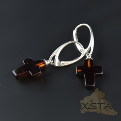 Cross amber earrings with silver